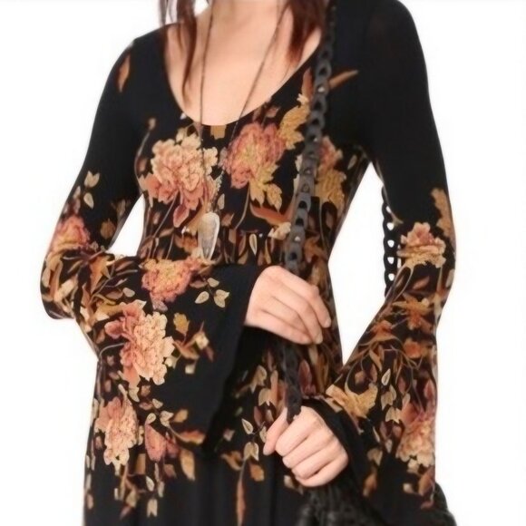 Free People Boho Midnight Garden Black Blush Floral Maxi Dress XS - Picture 8 of 11